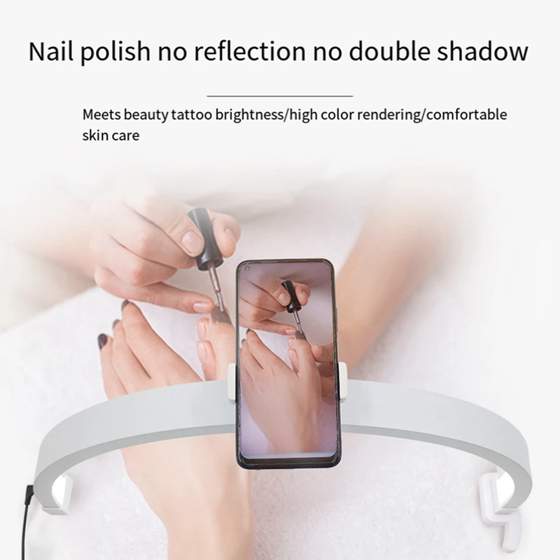 22Inch Half Moon Nail Desk Lamp 20W Touch Control Half Moon Foldable Manicure Beauty Light With Phone Clip