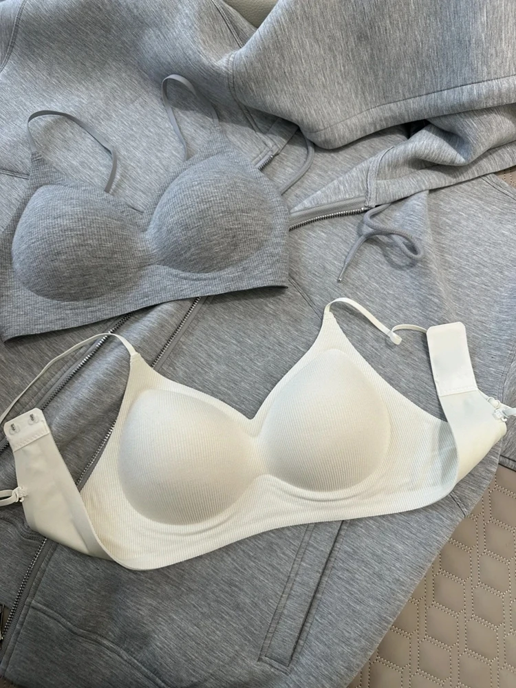 Sl Women's Bra Thin Strap No Steel Ring Summer Underwear Gathered Chest Small Waist Slim V-Ne Double Elastic Fabric