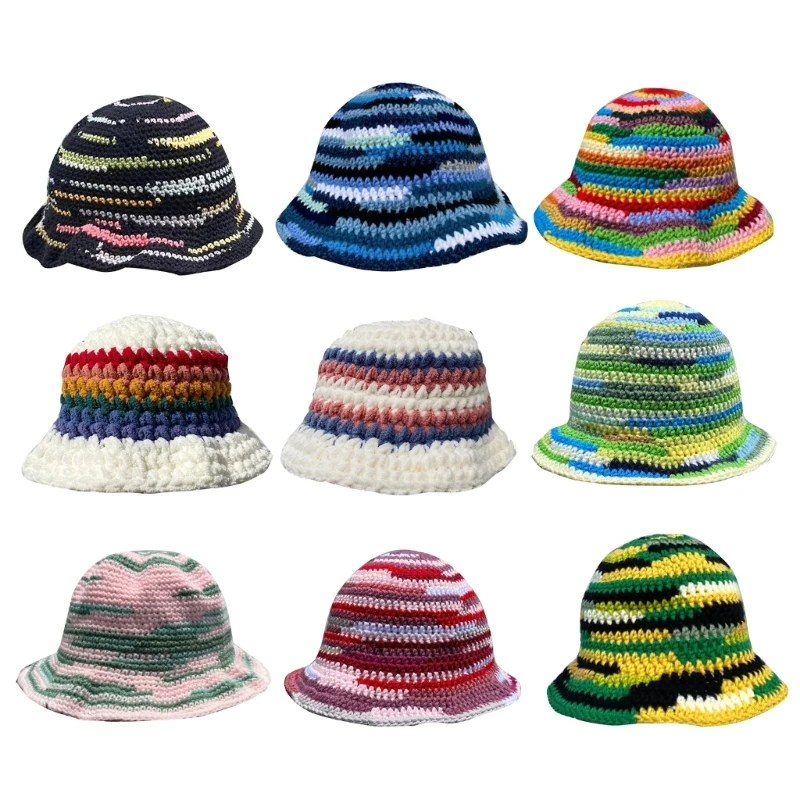 

New Vacation Crochet Hat Western Handwoven Vintage Hat Rainbow Knitted Bucket Hat