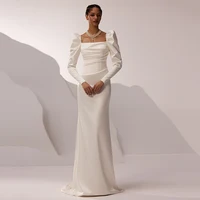 Eightree Women Mermaid Wedding Dresses Long Sleeves Square Collar Satin Wedding Gowns Boho Bridal Prom Dress bestidos de novia 1