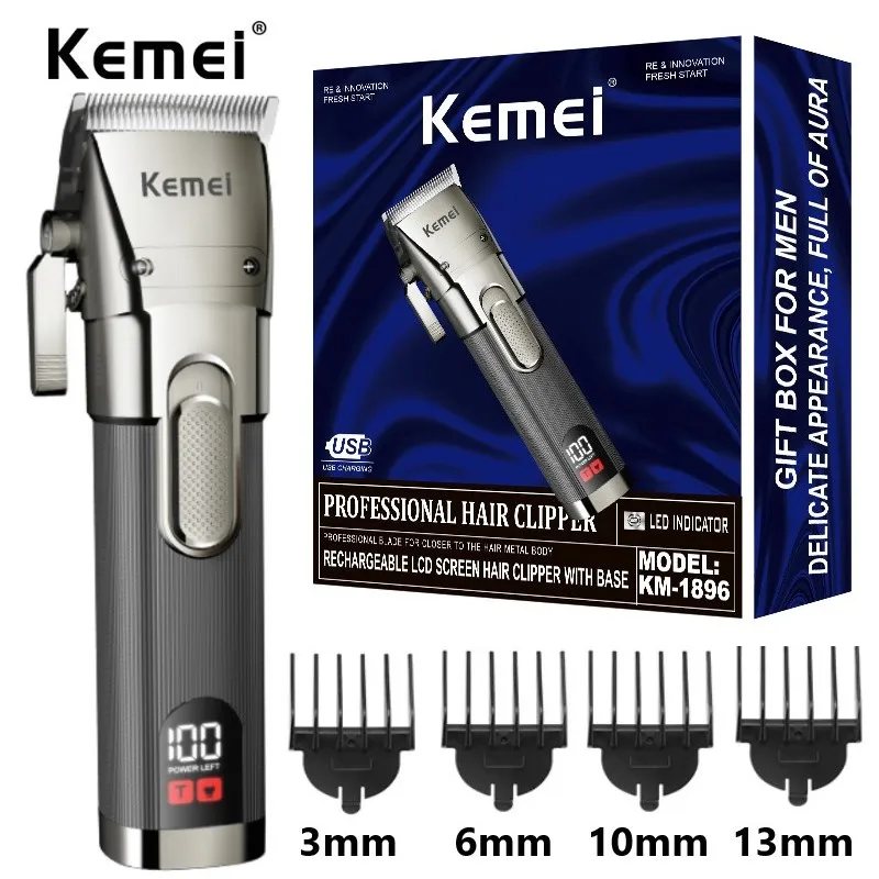 

Kemei KM-1896 Men Barber Hair Clippers Cord Cordless Hair Trimmer Professional Haircut Grooming for Men Rechargeable LED Display