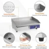 Commercial Griddle, 22" Electric Griddle 2000W, Cast Iron Griddle, Stainless Steel Frame, 122℉-572℉ Adjustable Temperature Contr 3