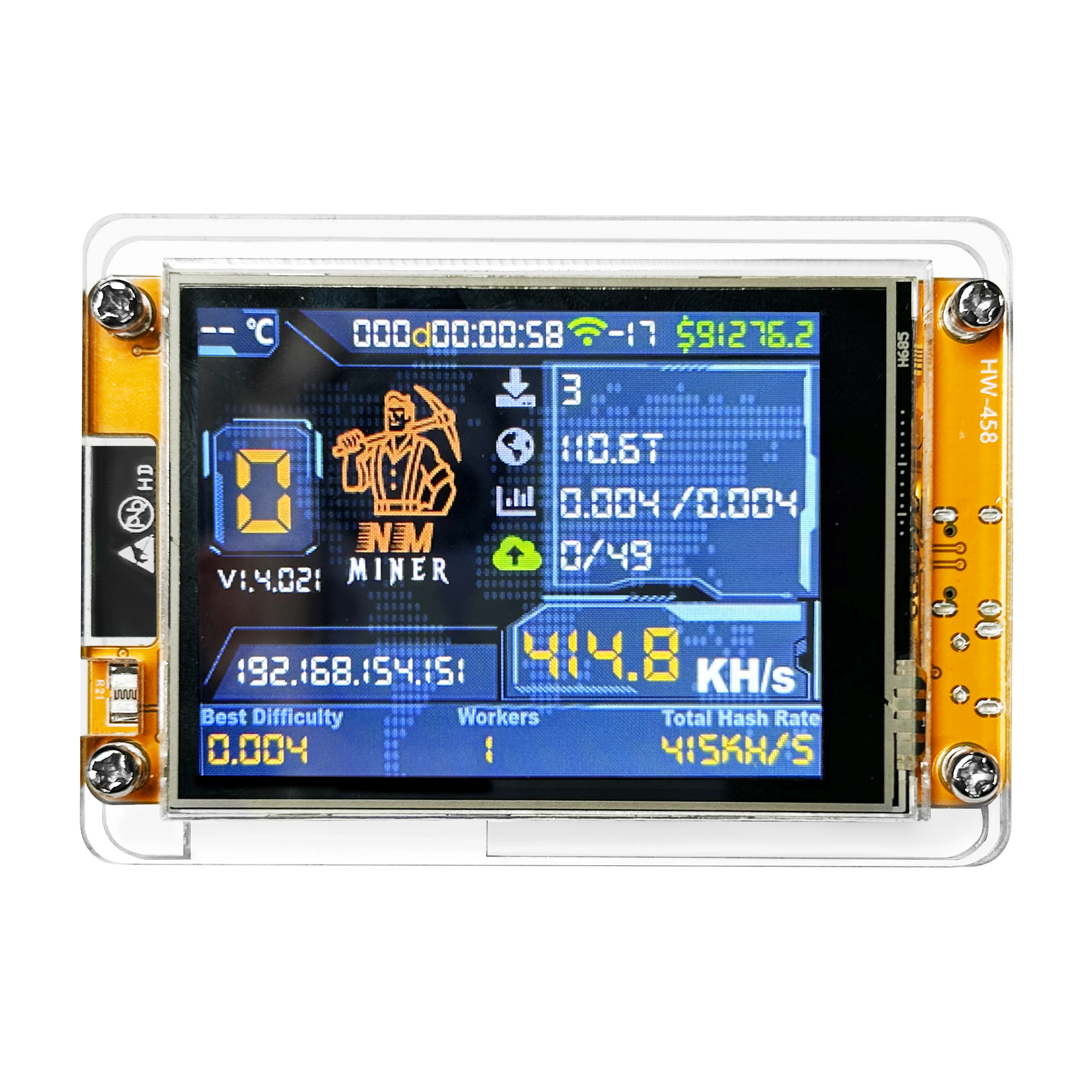 Bitcoin NerdMiner V2 NMMiner ESP32 Lucky Miner Hashrate 410KH/s 2.8 inch Smart Display Crypto Solo Lottery ESP32-2432S028R WROOM