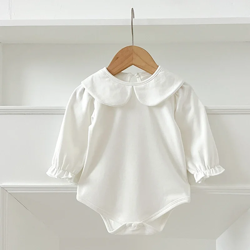 Baby Boys Girl Jumpsuit Autumn Newborn Romper Long Sleeved Solid Color Cotton Splicing Toddler Baby Girl Romper Children Clothes 3