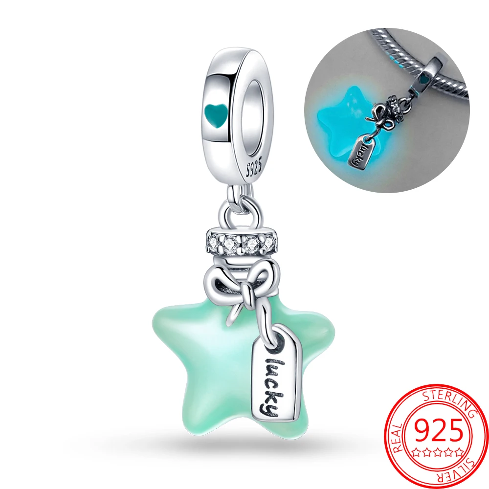 

Original Nightlight 925 Sterling Silver Green Star Little Bow Heart Pendant Fit Pandora Bracelet Women's Boutique Jewelry Gifts