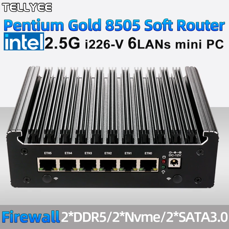 ベアボーン PC Pentium 8505 2.5Gbase-T・SFPx4 A Intel Pentium 8505 Mini PC with 6 2.5GBps LAN ports