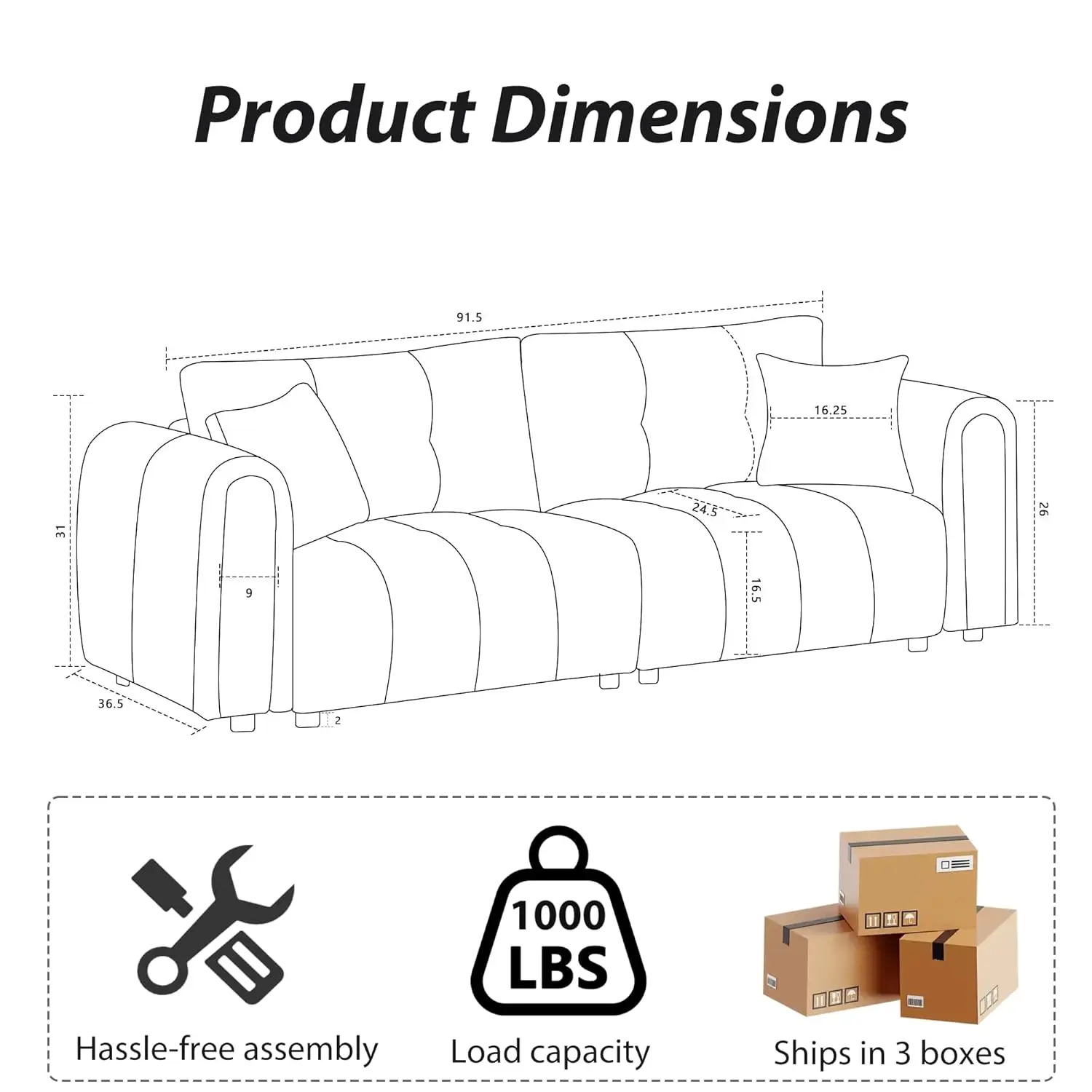 91.5"Mid-Century Modern Boucle Sofas for Living Room,Comfy Sherpa Cloud Couch,Oversized Loveseat Couches for Bedroom-Customized 2