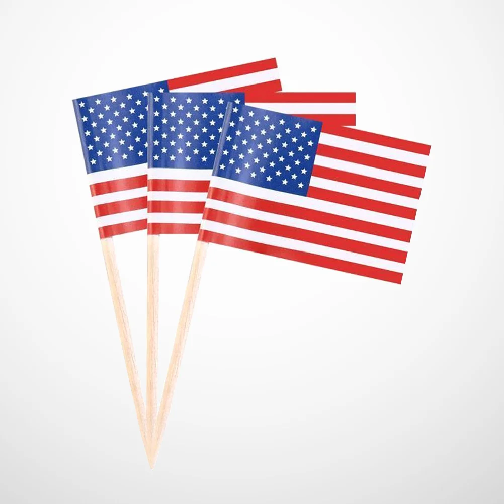 

100pcs American National Flag Cake Toppers Paper Cake Picks Cupcake Decor Party Supplies for Wedding Birthday Festival