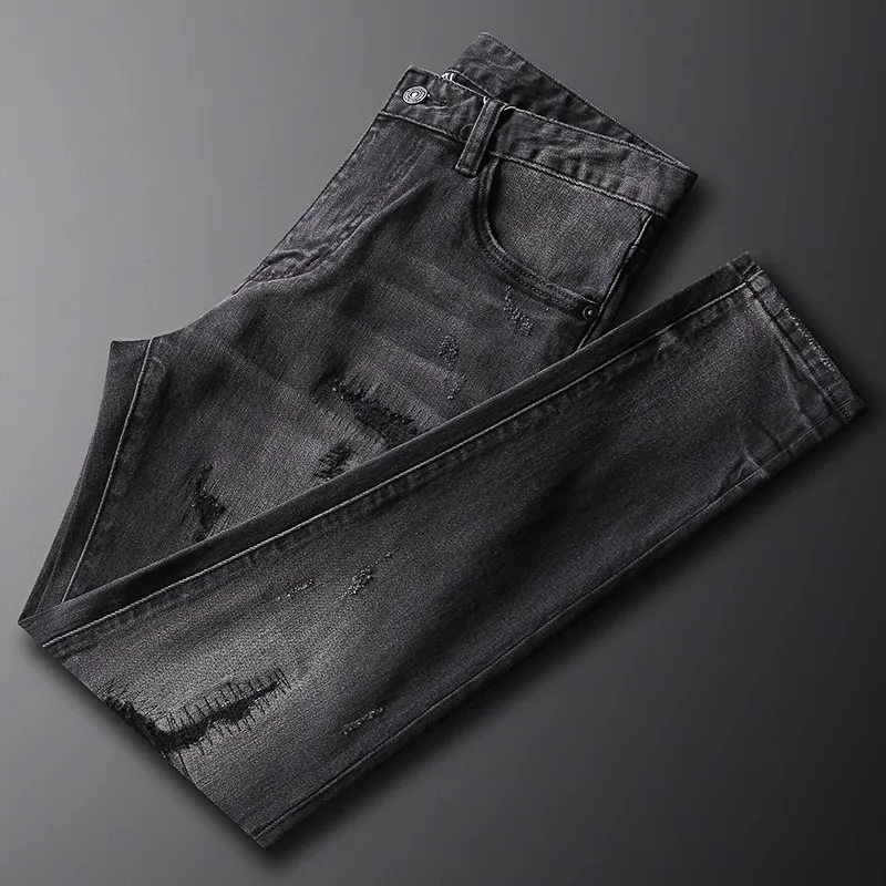 Bike Street Fashion Men's Jeans High Quality Retro Blue Elastic Slim Fit Panel Designer Jeans Homme Hip Hop Jeans for Men