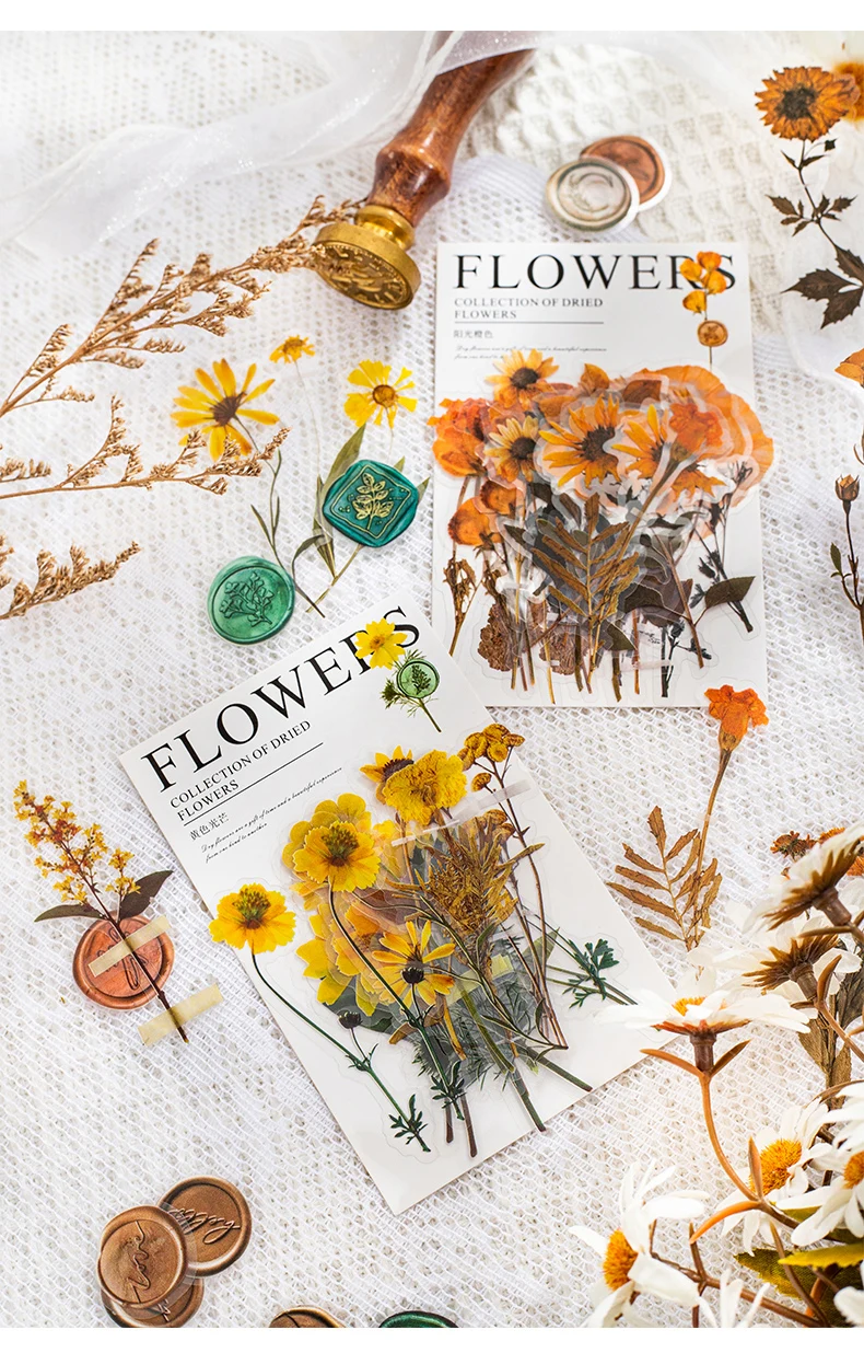 40 Stück PET-Aufkleber aus der Getrocknete Blumen-Sammlung, dekoratives, handgefertigtes Scrapbooking-Material, Tagebuch, Album, Bastelbedarf – Detail 8