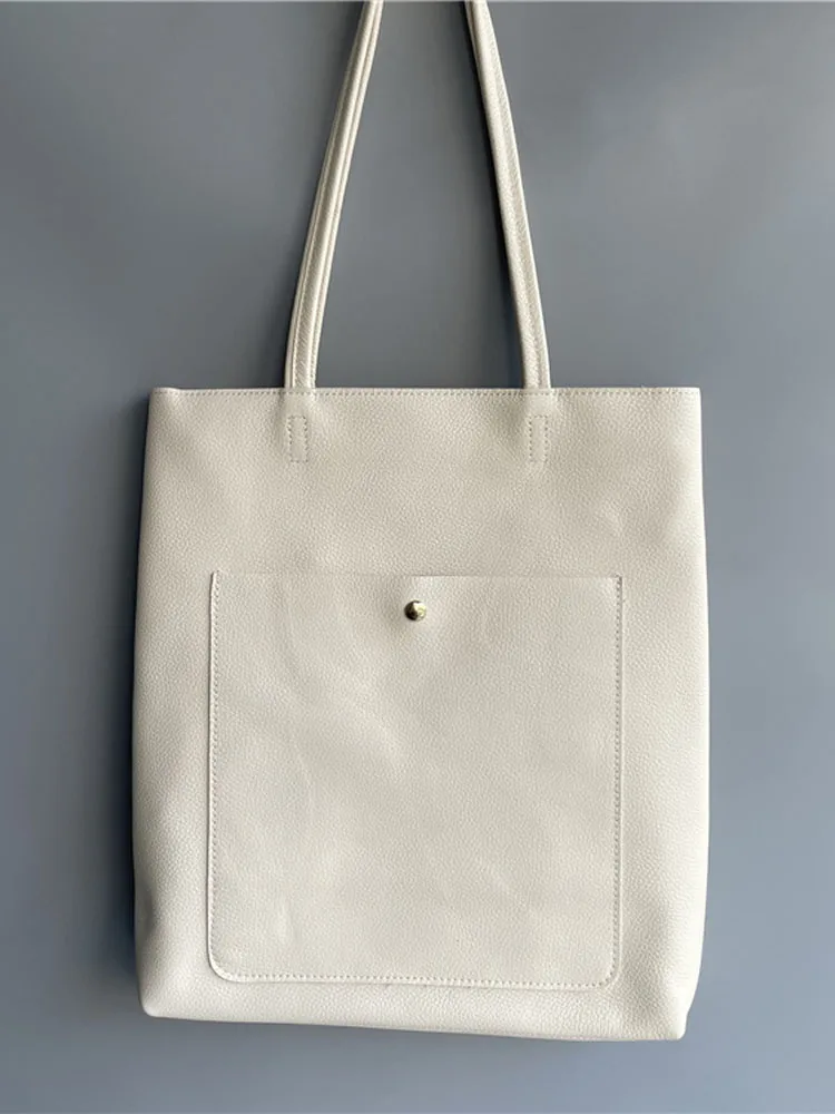 Cowhide Genuine Leather Casual Totes Women Large Capacity Shopping Bag Soft Solid Color Fashion Haruku Single Shoulder_voghion.com