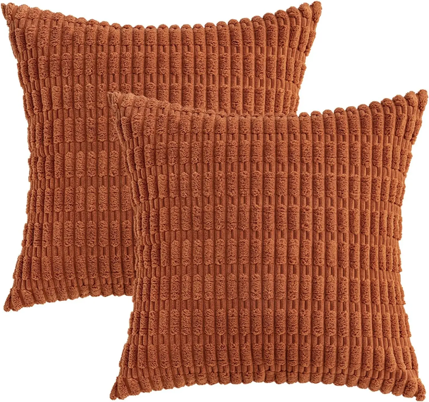 Boho Striped Corduroy Throw Pillow Covers - Soft Farmhouse Decor for Sofa and Bed, 18x18 Inch