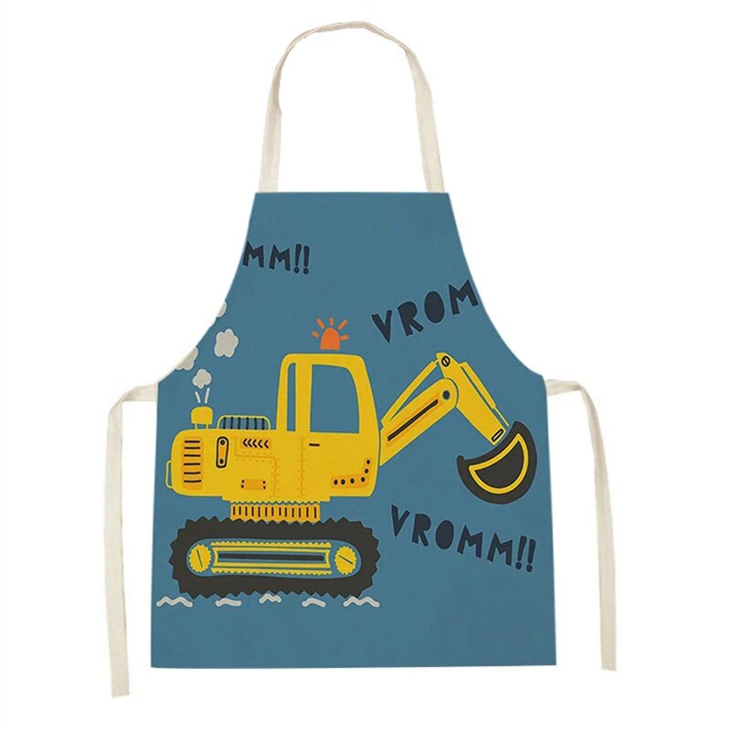 Cartoon Car Excavator Pattern Children's Antifouling Apron Parent-child Household Kitchen Cooking Adults Sleeveless Backless Apr baby accessories carry bag	