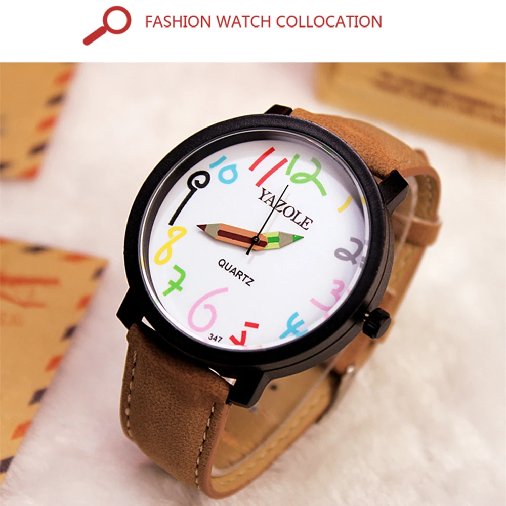 ساعة للأطفال ساعة كوارتز بمؤشر قلم رصاص وحزام جلدي...