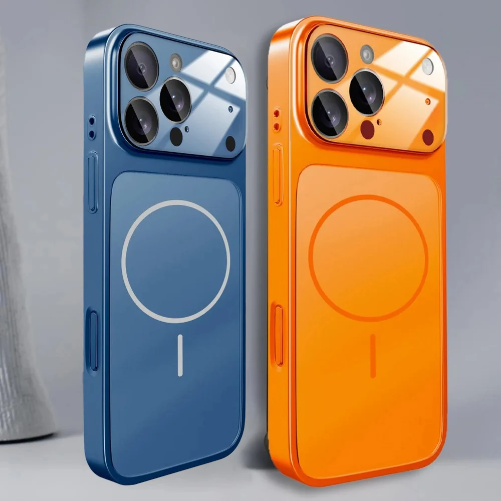 Luxury Orange Magnetic Phone Case with Matte Finish and Wireless Charging Protection