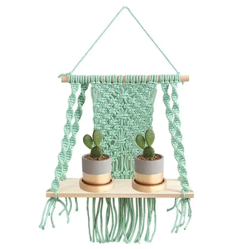 

Macrame Wall Hanging Ornaments Boho Woven Tapestry Storage Shelf Succulent Plants Books Display Home Decor