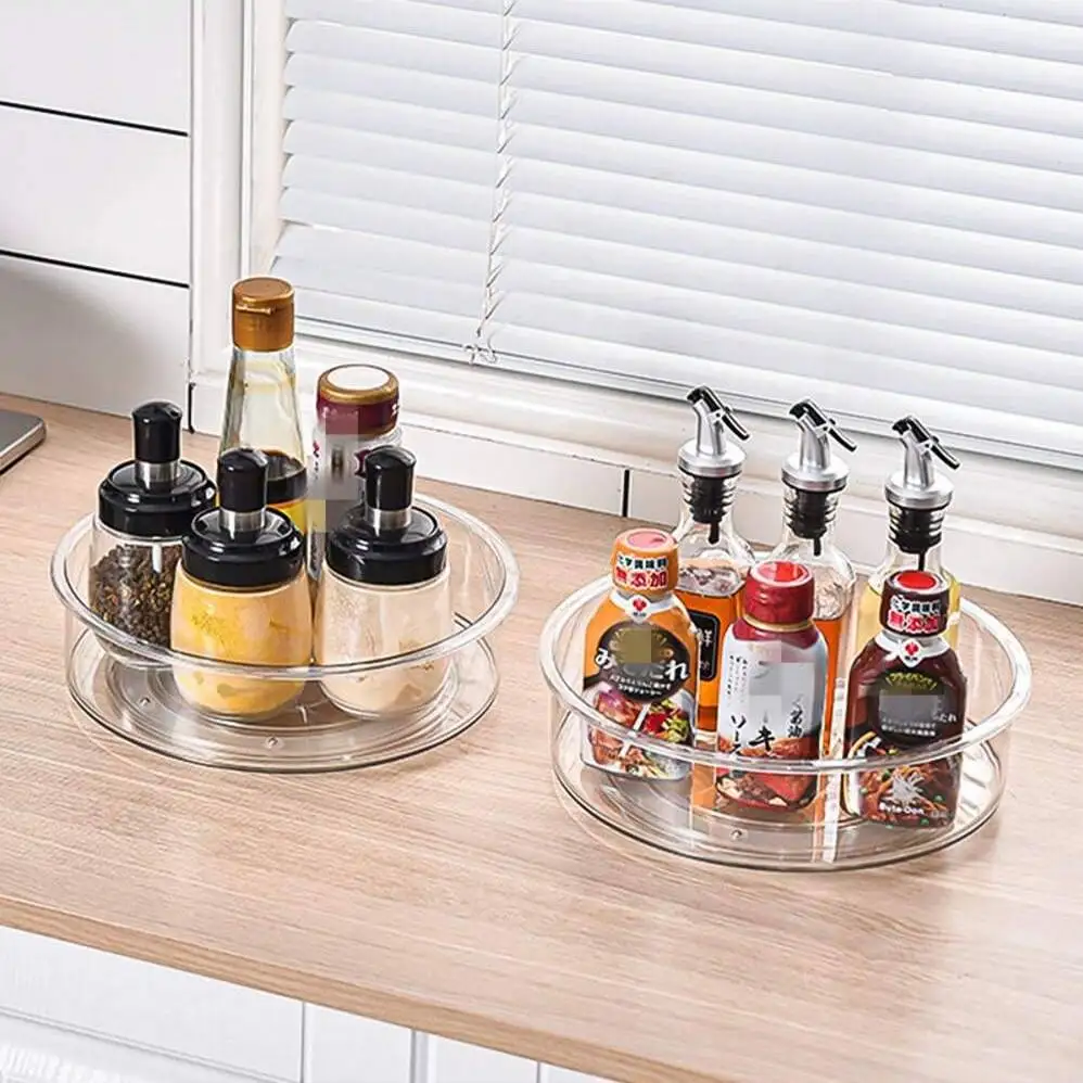 Clear Turntable Organizer  Plastic Rotating Tray Home Spice Rack Cabinet  for Pantry Countertop Kitchen Fridge Bathroom 3