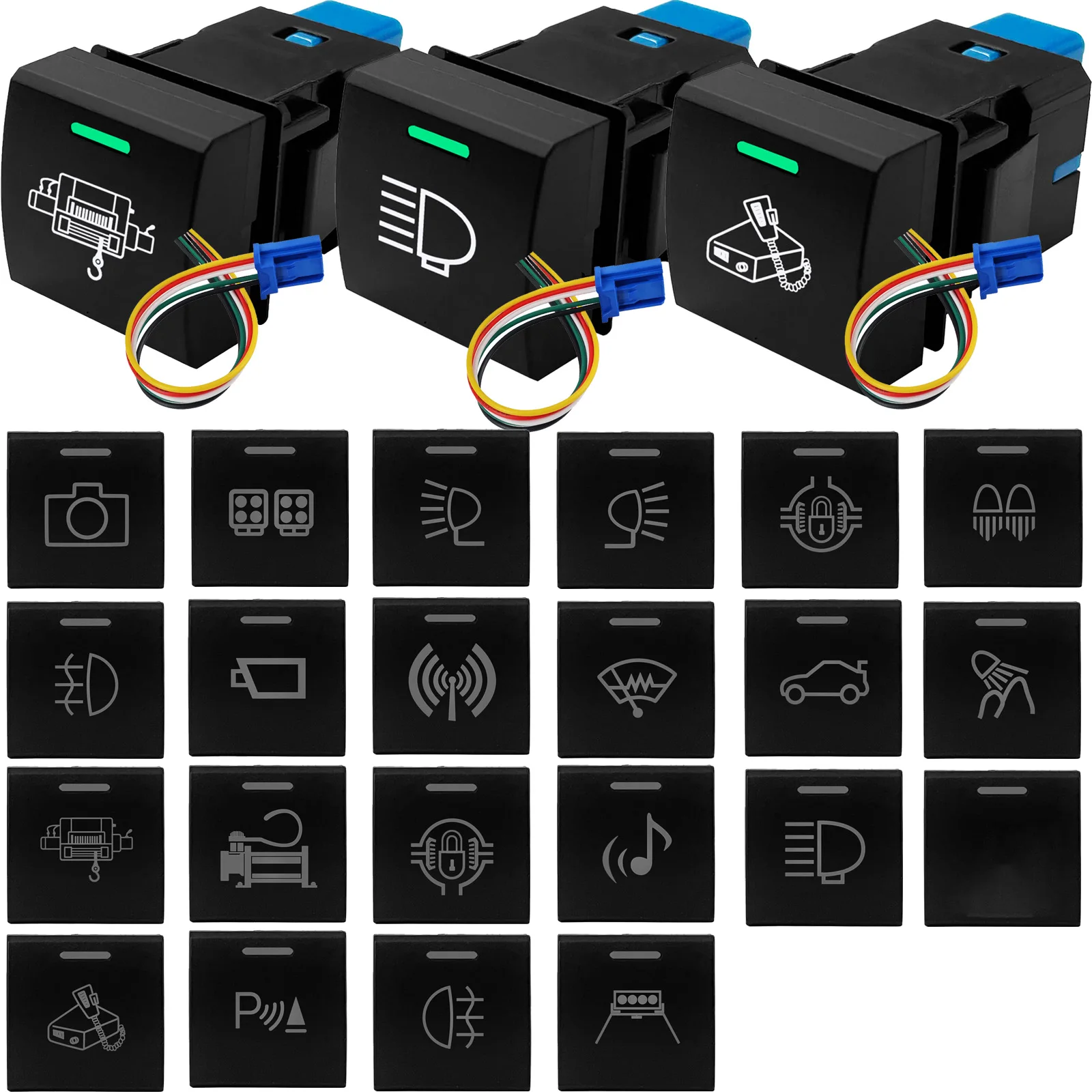 Some Rear Button Color Codes Green/White Led Push Button Switch Spot Rear Lights Symbol 22x22mm For ...