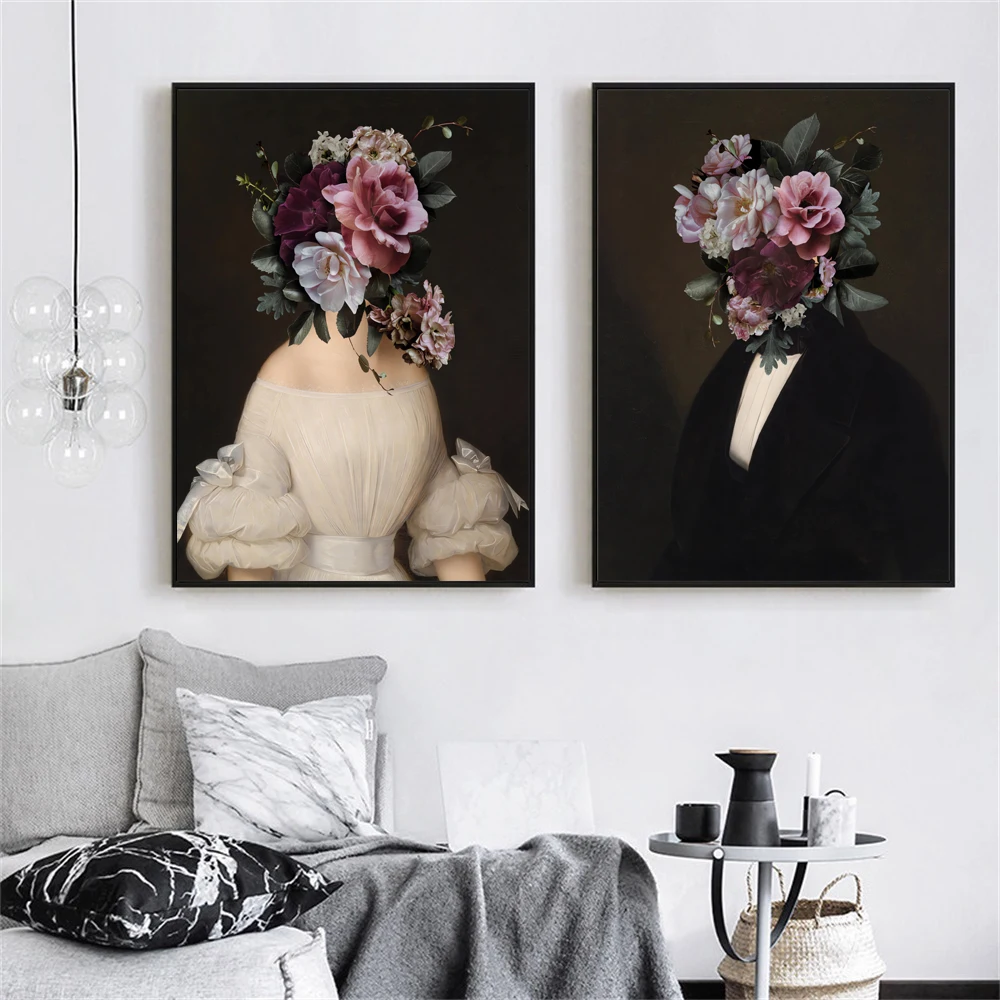 

Abstract Art Canvas Oil Painting Altered Art Portraits Flower Woman Men Vintage Figure Poster Wall Art for Bedroom Home Decor