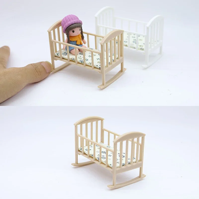 1/12 Mini culla per casa delle bambole Lettino a dondolo Modello di casa delle bambole Simulazione Mobili Decorazione Accessori per casa delle bambole Gioca a giocattoli - immagine 5