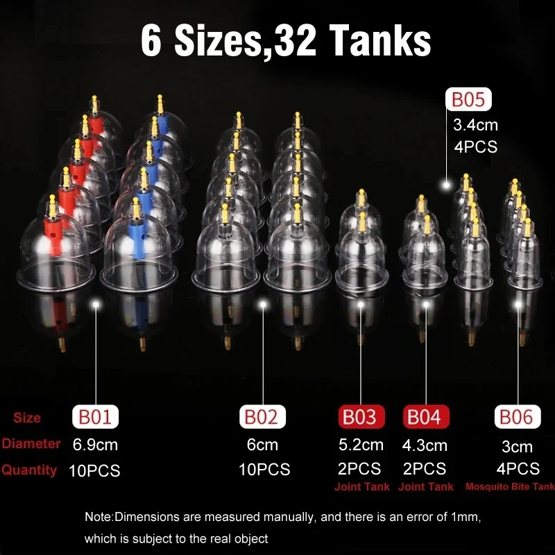 32 Jars Physiotherapy Vacuum Cupping Therapy Set Suction Cups Massage Healthy Self-help Cupper Whole Body Applicable Appliances