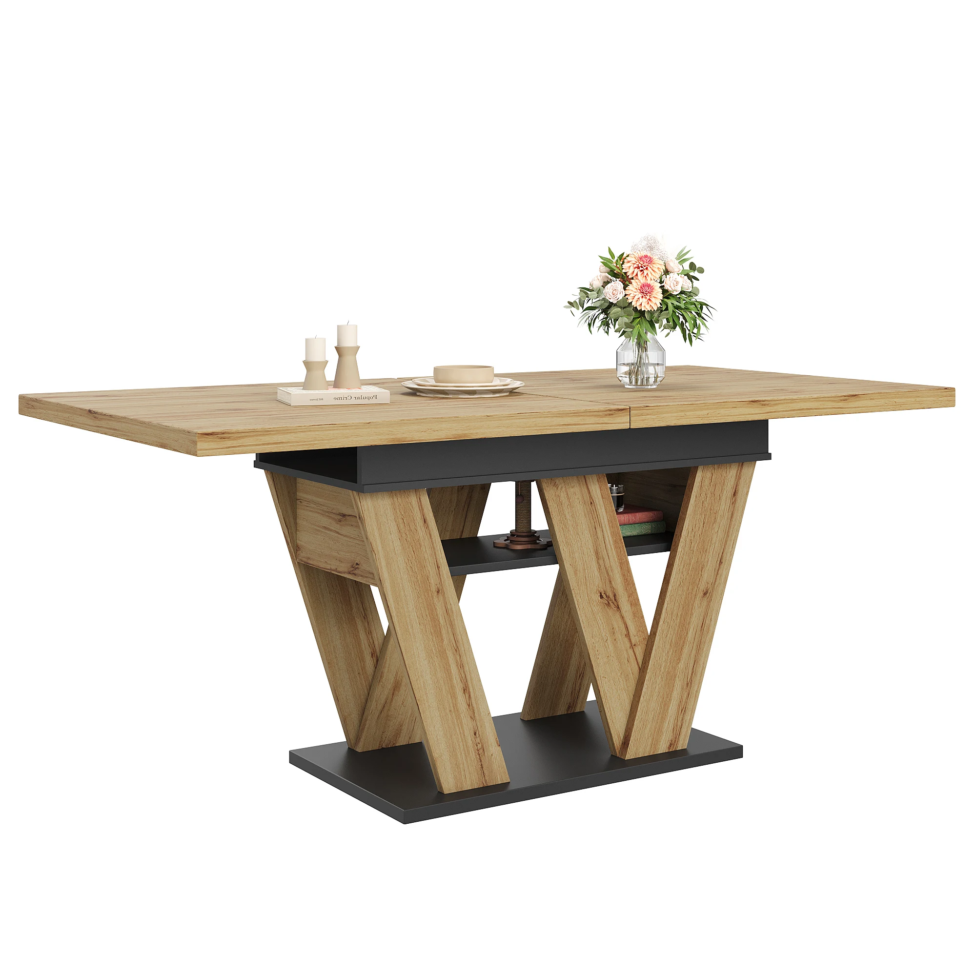 Teleskopischer Esstisch (119–158,5 x 80 cm), ausziehbarer Tisch, Küchentisch, für Küche und Wohnzimmer, holzfarbener Esstisch – Detail 23