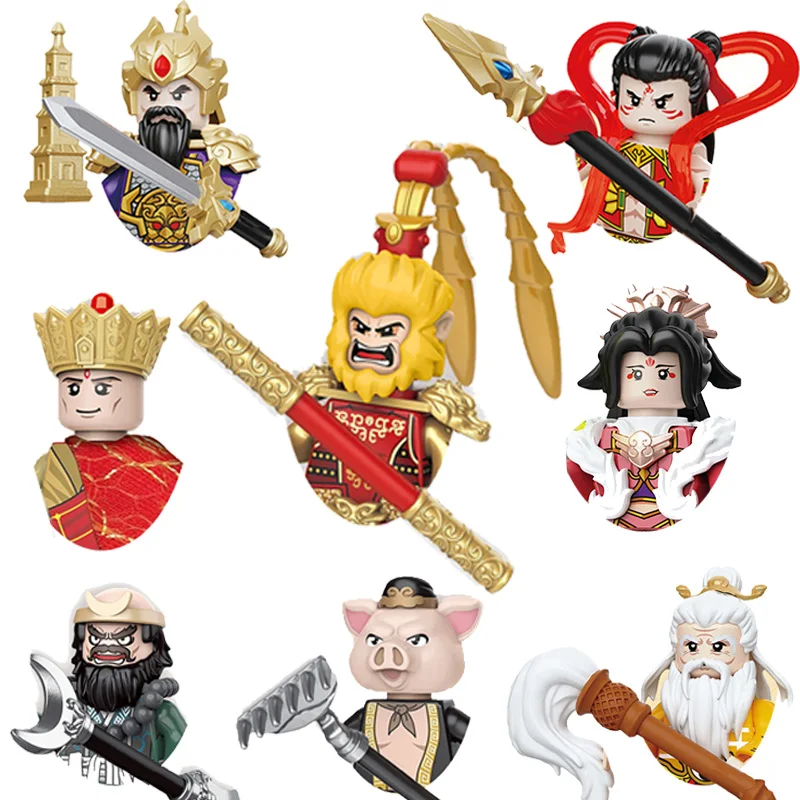 

Ancient Chinese Mythological Figures Journey to the West Sun Wukong Tang Monk Zhu Bajie Cartoon Model Building Blocks Kids Toys