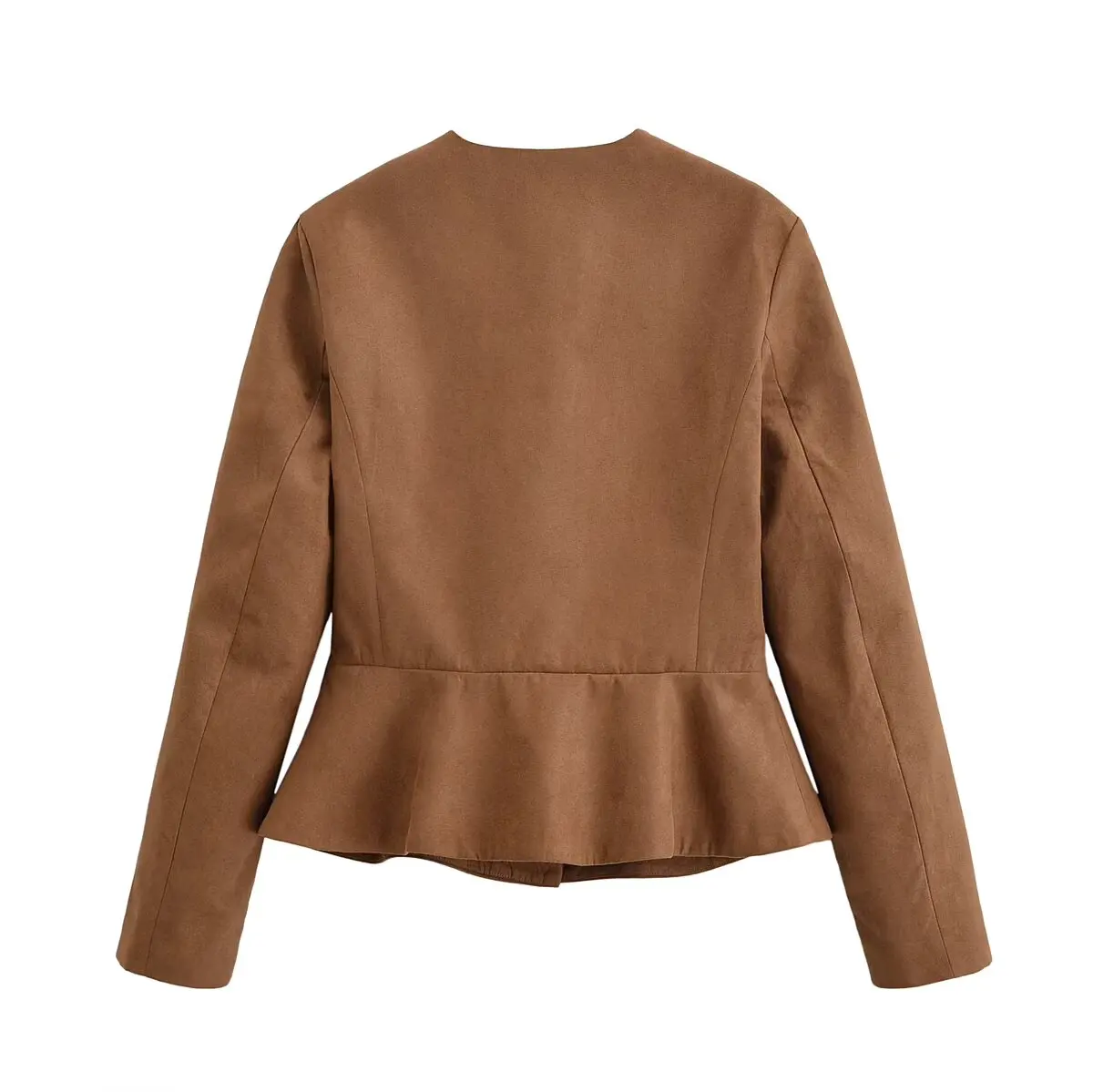 Women's Ruffles Suede Jackets Coat O-Neck Single Breasted Long Sleeve Female Coats Autumn Winter Lady Vintage Outwear Streetwear