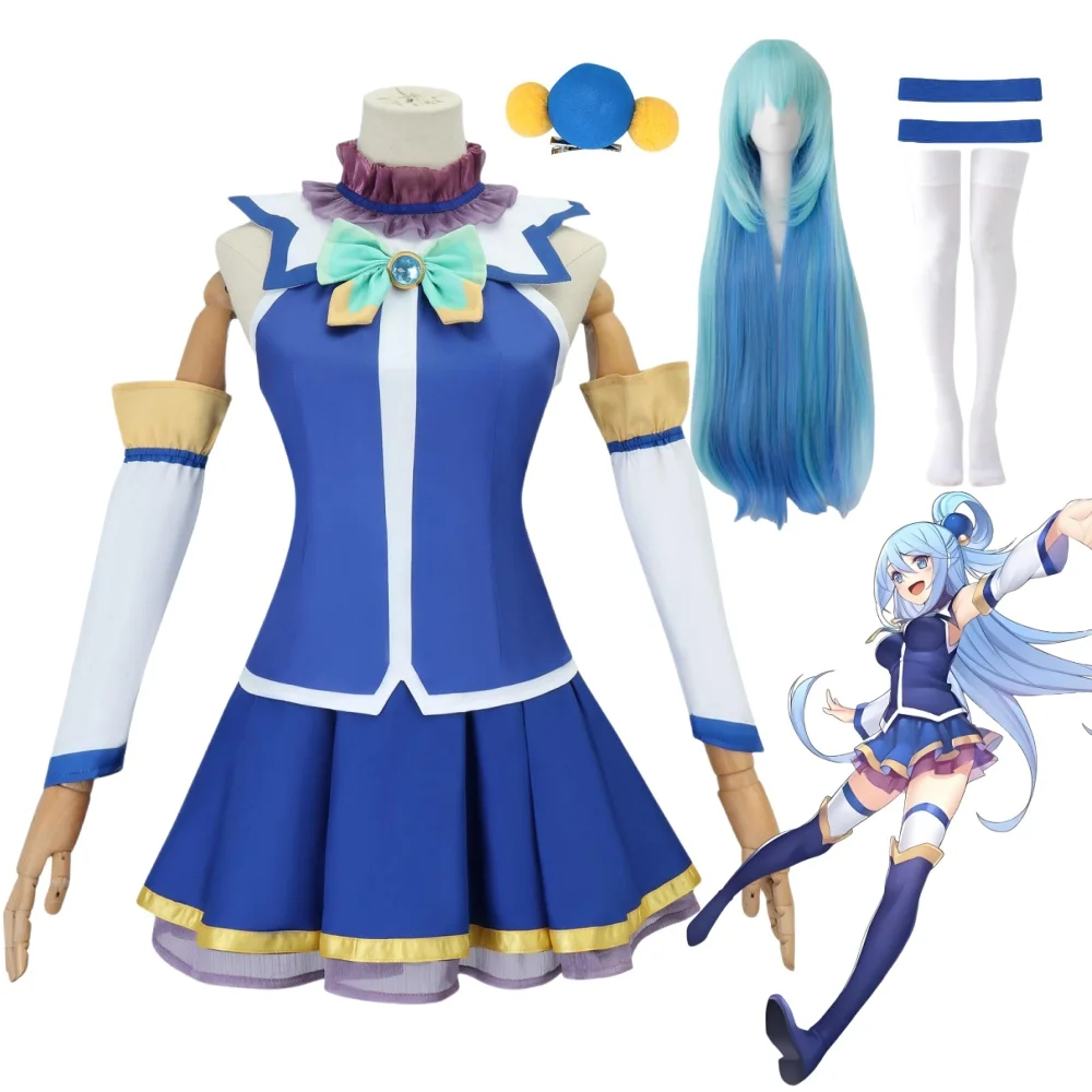 Aqua Cosplay Anime Kono Subarashi Sekai Ni Shukufuku Wo Costume Wig Konosuba Halloween Party Set