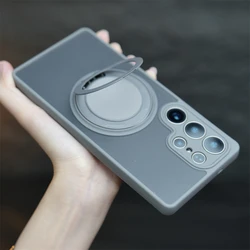 Matte Magnetic Rotating Phone Case with Translucent Cover - Galaxy S23 Ultra (Gray)