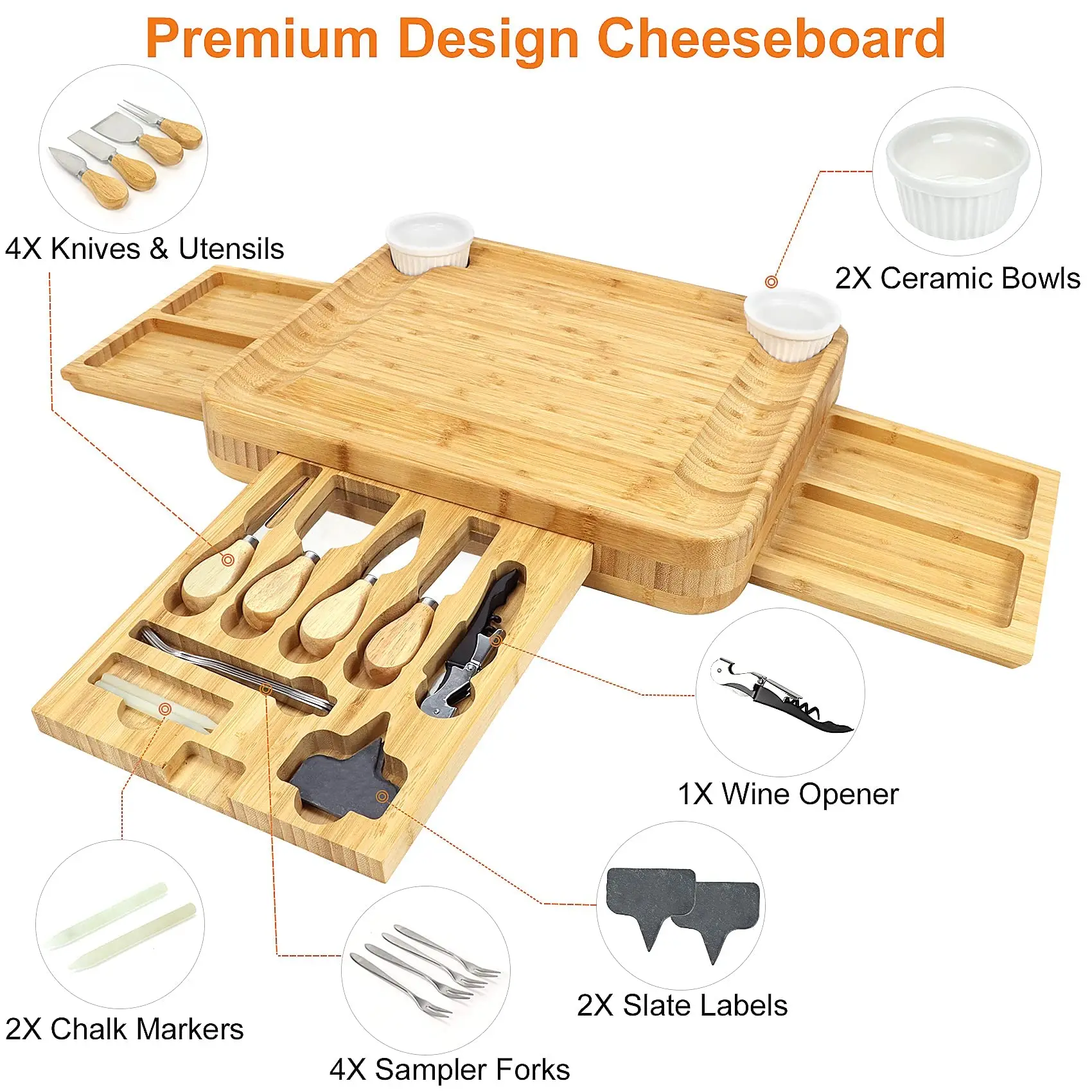 Bamboo Cheese Board And Knife Set Large Charcuterie Board Unique Housewarming For Wedding For Party Food Tray Cheese Platter