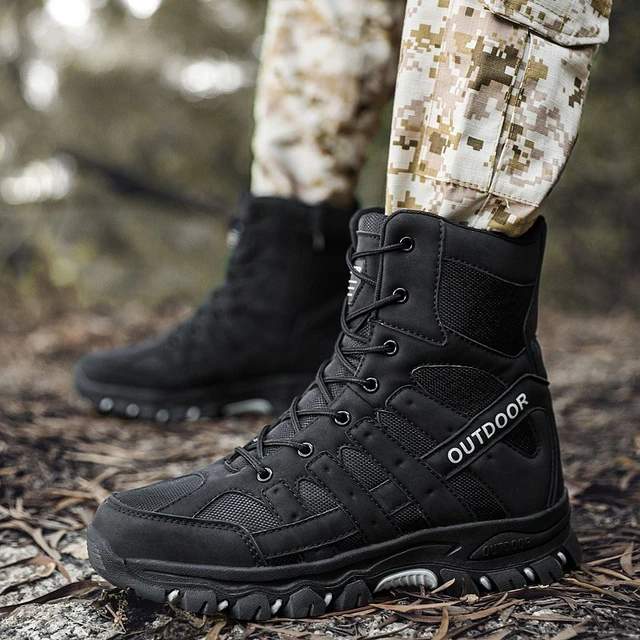 Bottes de Combat militaires tactiques en cuir véritable pour