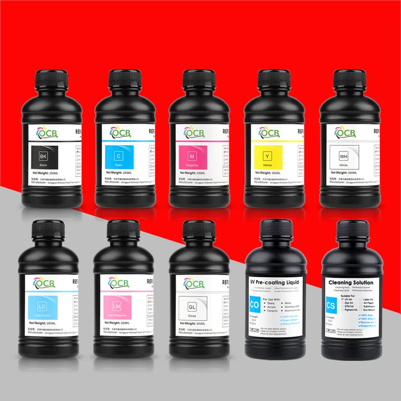 250ML Bottle LED UV Ink For Epson L800 L805 L1800 R290 R330 1390 1400 1410 UV Printer Ink Varnish Gloss Hard INK Soft