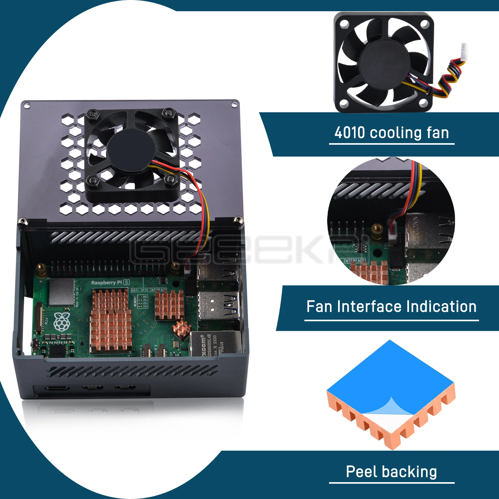 GeeekPi Raspberry Pi 5 Case with heatsink Aluminum with Fan and Copper heatsink Pack