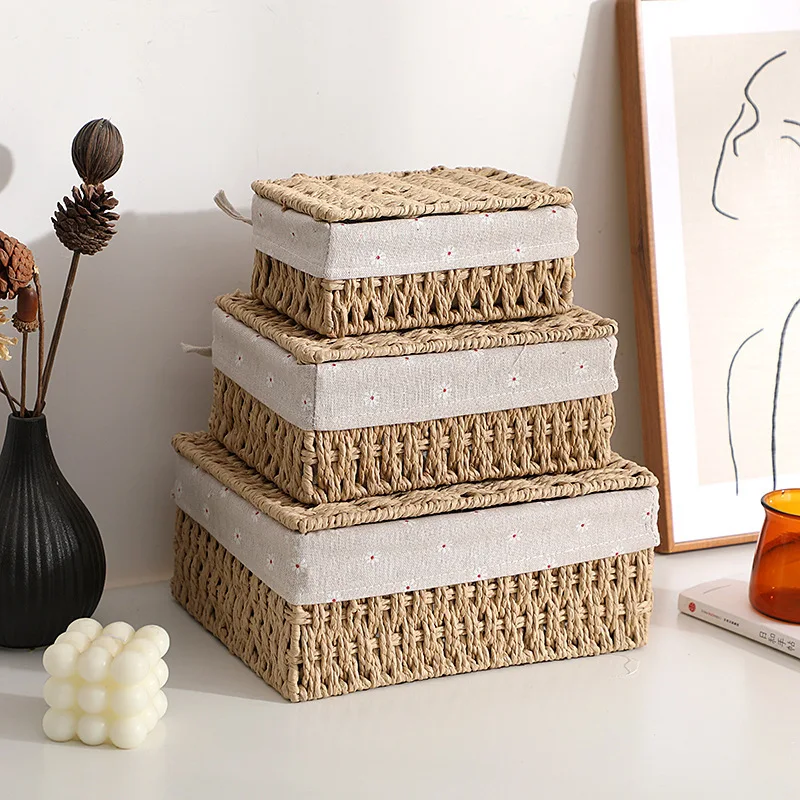 Imitation Rattan Storage Basket Long Narrow Woven Basket Rectangular Suitable for Bar Bathroom Bedroom Coffee Table Storage Box