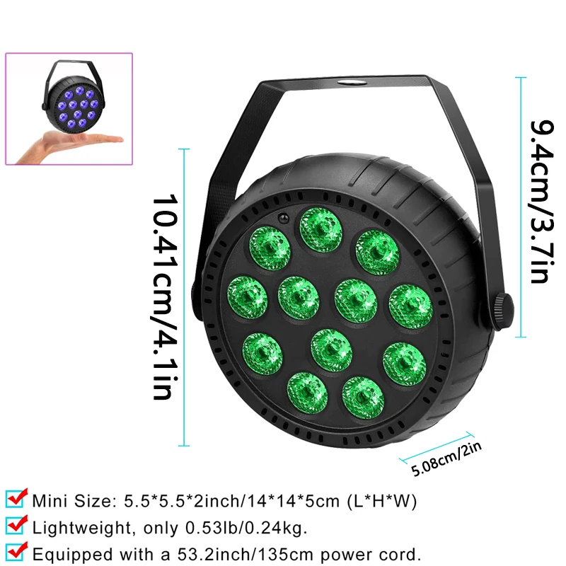 2Pcs Stage LED RGB Mini Par Light With Remote Control Sound Activated For DJ Disco Party Wedding Birthday Dance Stage Lighting
