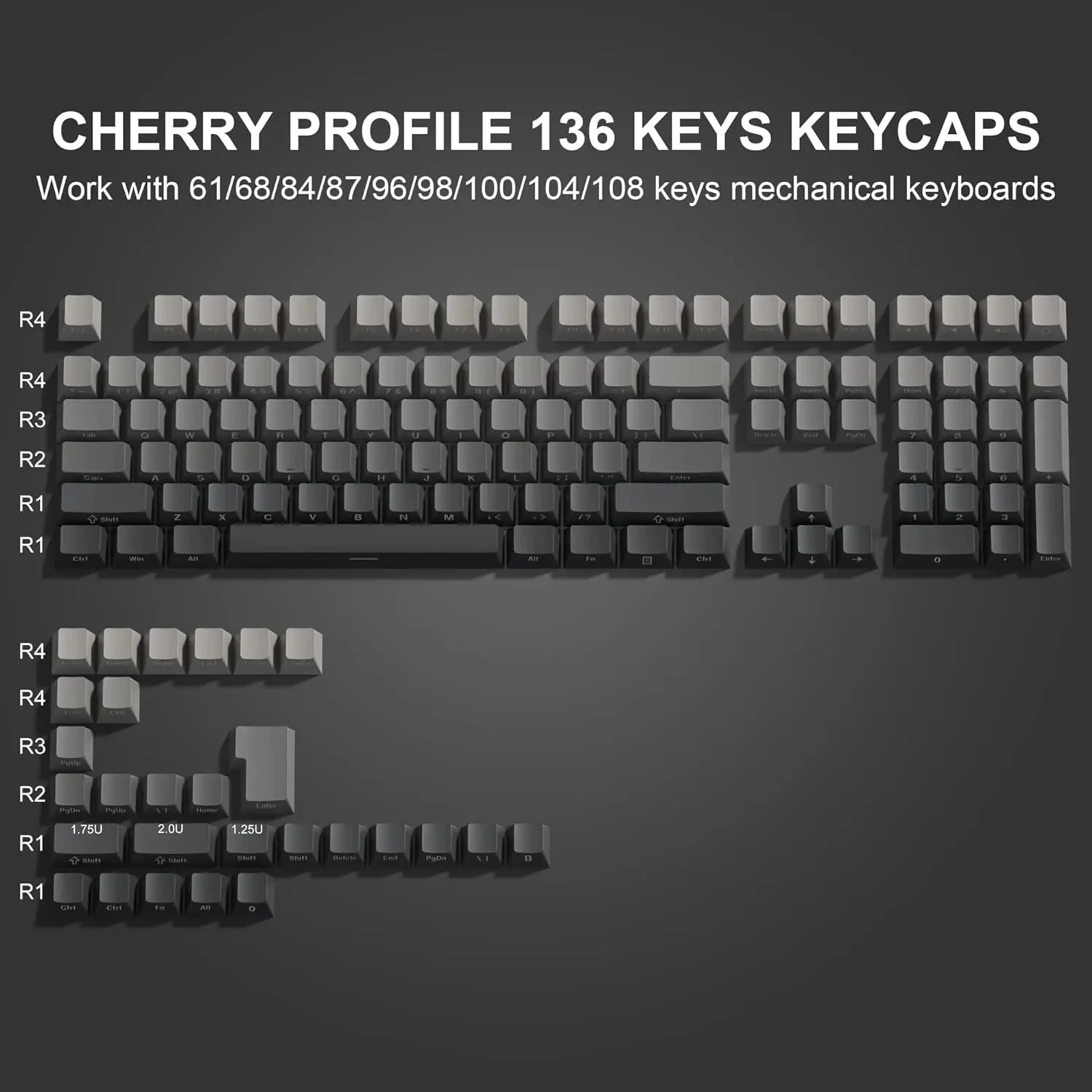 

Колпачки для механической клавиатуры Cherry Profile Grey Shine Through, 136 клавиш, боковая печать, PBT колпачки для механической клавиатуры Cherry Gateron MX