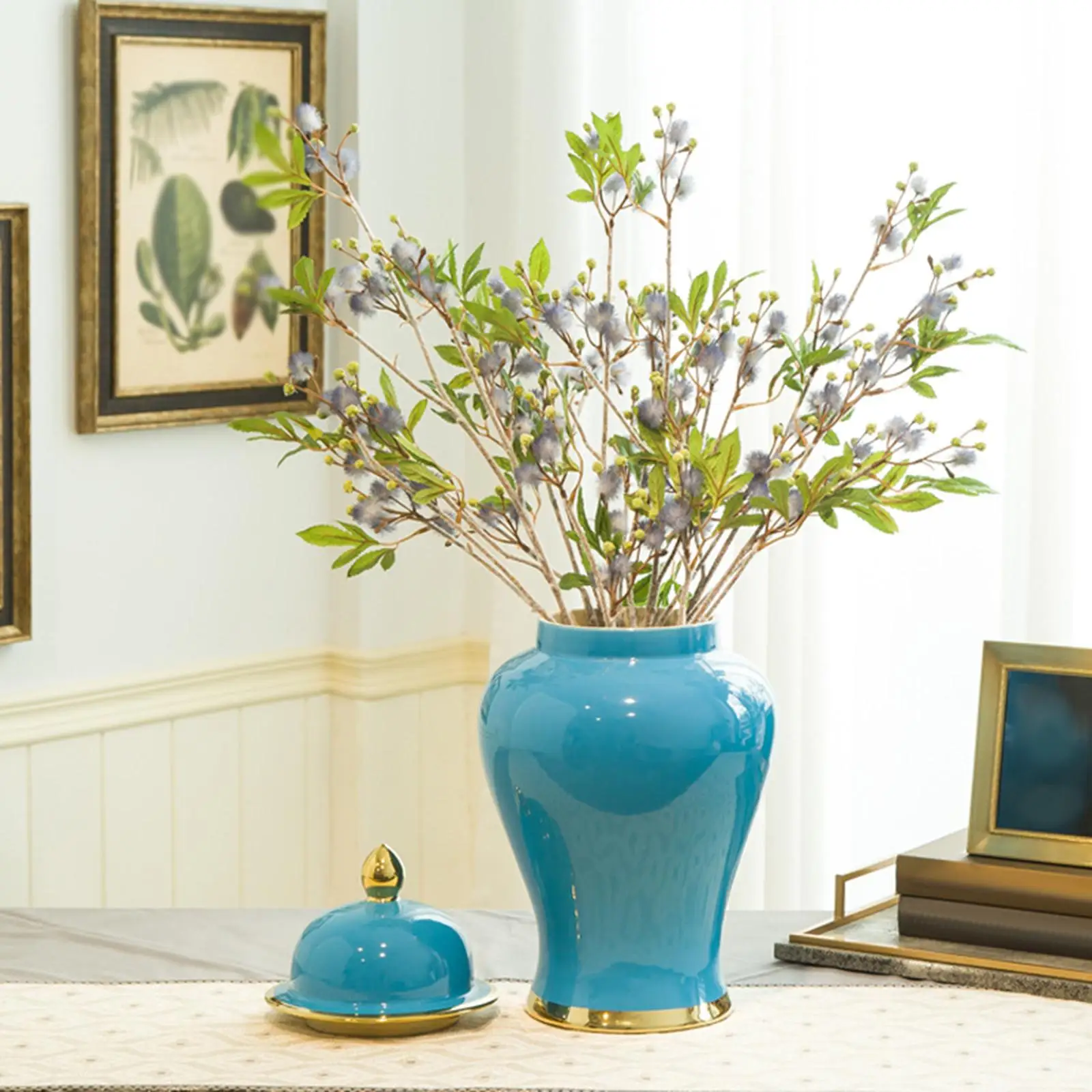Ceramic Ginger Jar Container with Lid Floral Arrangement for Bedroom Home Kapaklı Seramik Zencefil Kavanozu, Yatak Odası Evi için Çiçek Düzeni