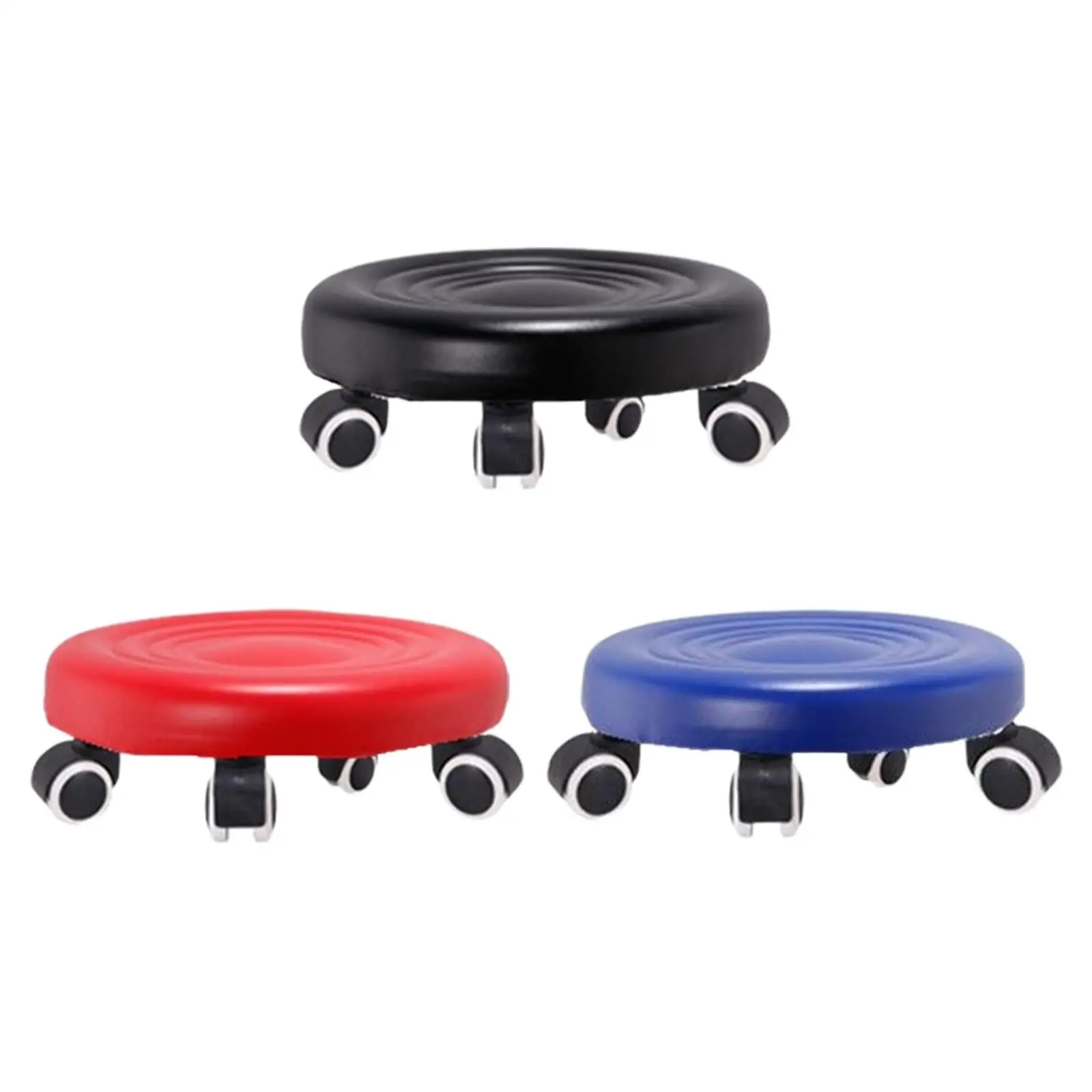 

Pulley Wheels Stool Rotable Footstool PU Leather Seat Heavy Duty Low Roller Seat for Salons Garage Barber Shop Garage Office