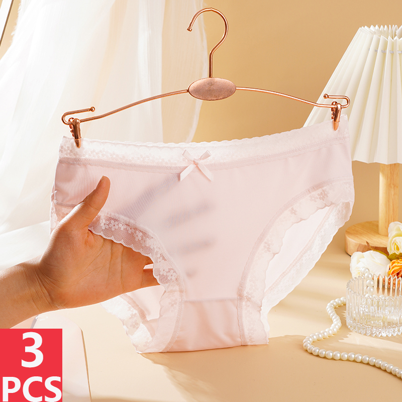 3PCS Seamless Transparent Panties Women Ultra-thin Sense Sexy Briefs Solid Color Ice Silk Quick-drying Women Underwear