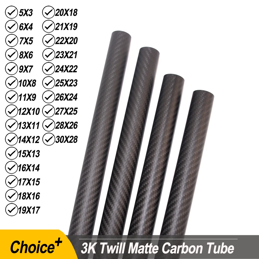 3K Pure Carbon Fiber Tube, Twerja Matte Tubo de superfície, Comprimento 50 cm, diâmetro 5mm a 30mm, RC Modelo Peças, DIY, 2Pcs