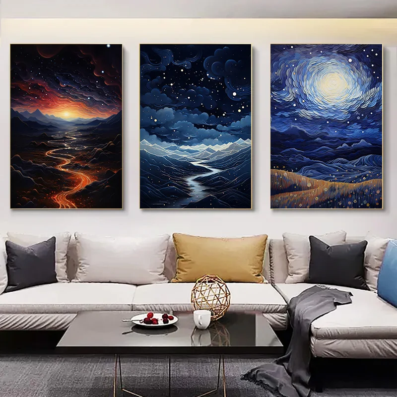 

Healing System Decorative Paintings 1pcs Decoration Bedroom Beautiful Scenery Canvas Painting Starry Sky Wall Decororation Decor