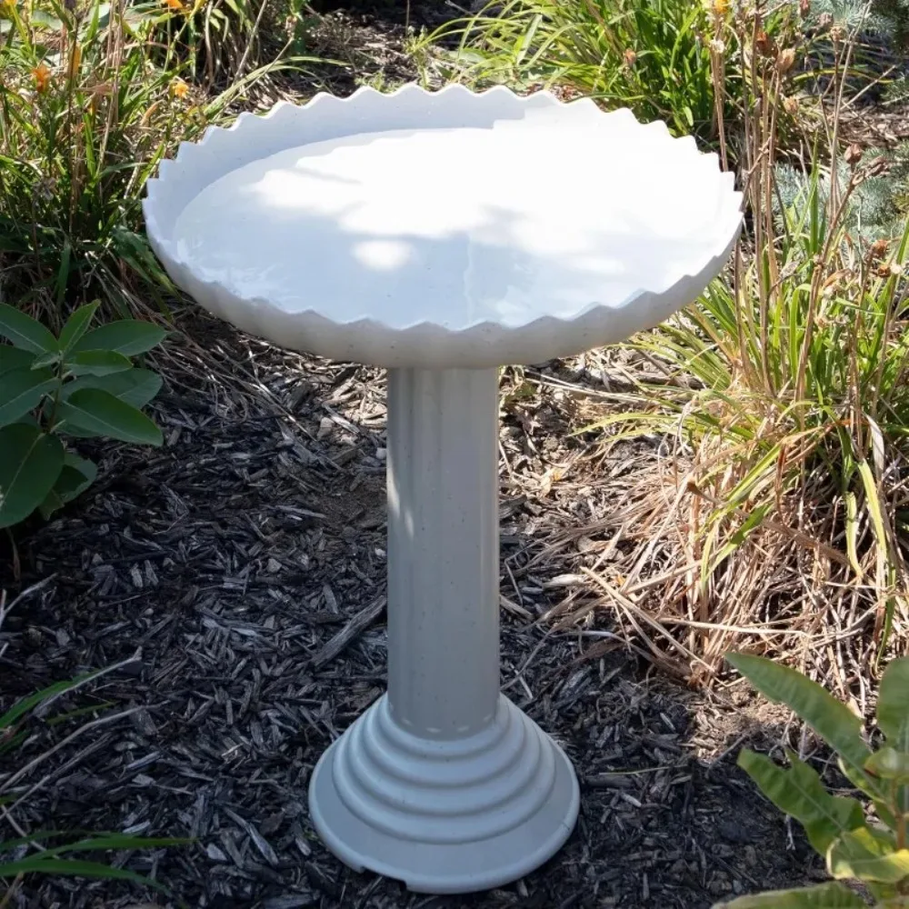 Patio, Lawn & Garden All Seasons Decorative Gray Stone Scalloped Heated Birdbath With Pedestal, 120-Watt