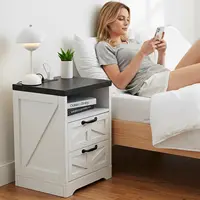 Modern Farmhouse Bedside Table, Charging Station Nightstand, 2-Drawer Industrial White End Table For Bedroom Living Room 6