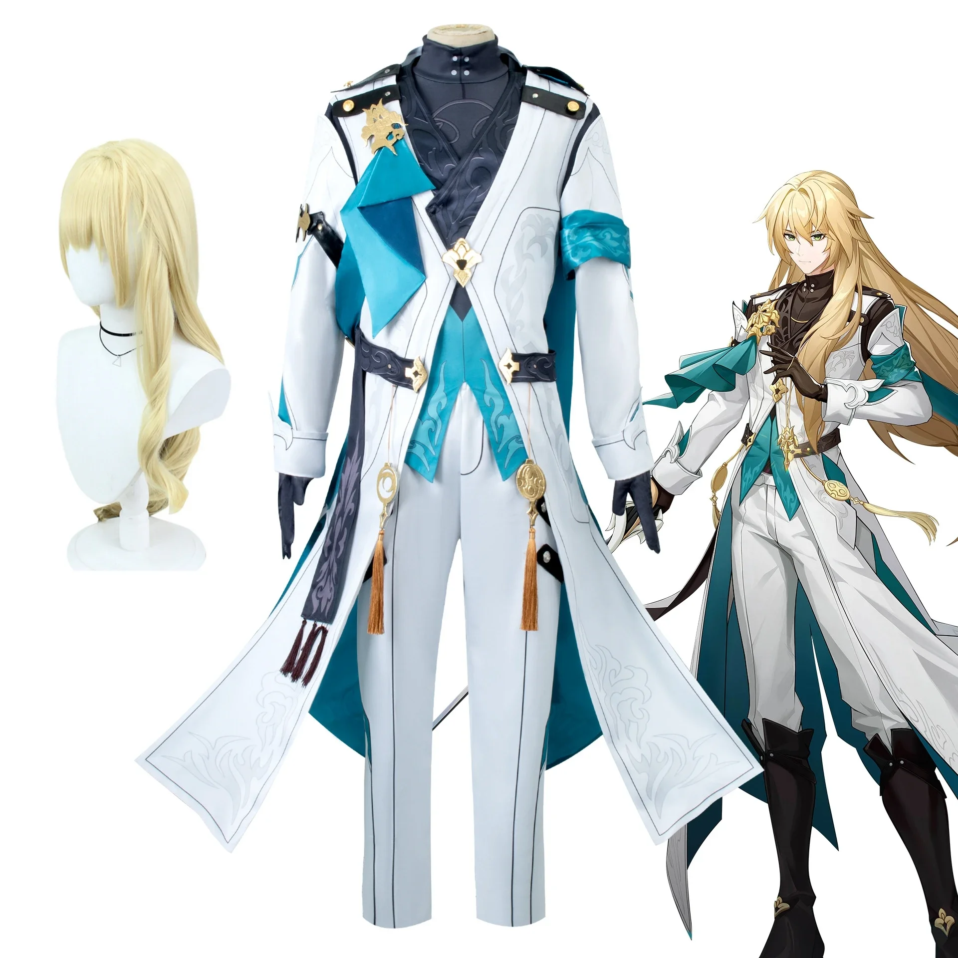 

Game Honkai Star Rail Xianzhou Luofu Trader Luo Cha Cosplay Costume Men Fashion Halloween Role Play Wig Suits Anime Clothes