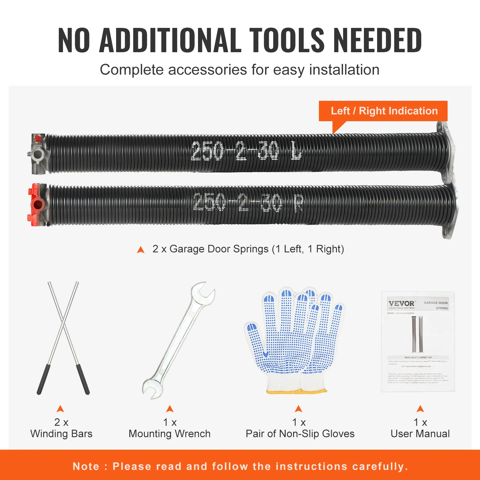 Garage Door Torsion Springs VEVOR Garage Door Torsion Springs Pair of 16000 Cycles with Non-Slip Winding Bars Gloves and Mounting Wrench