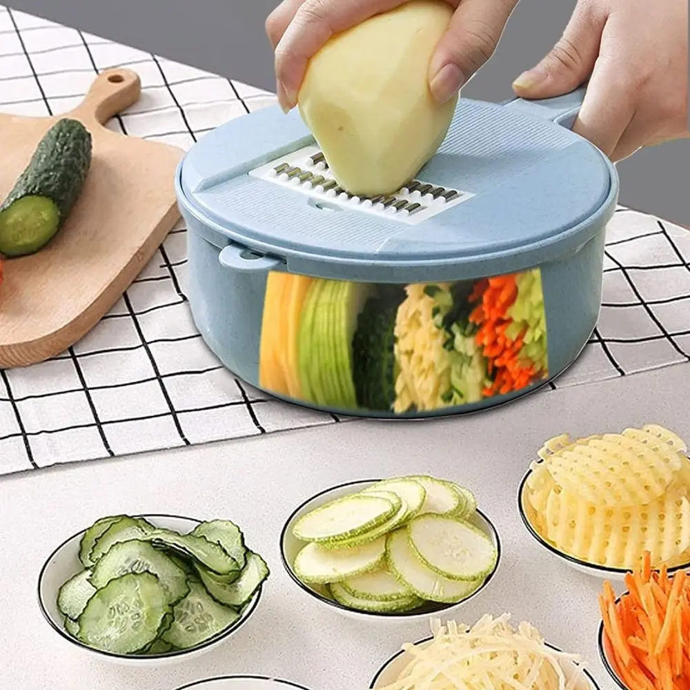 Suuker Vegetable Slicer Set,Stainless Steel Cheese Grater & Vegetable  Chopper with 4 adjustable Blades for Vegetables, Fruits,Hand-held Shredder