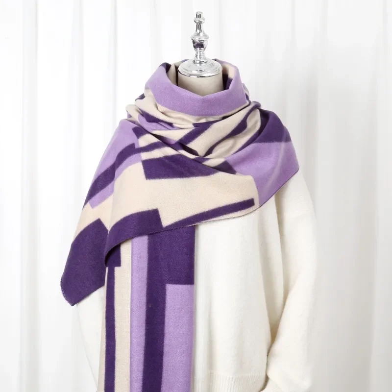 

Geometric line print imitation cashmere scarf autumn winter shawl women's warm scarf shawl thick