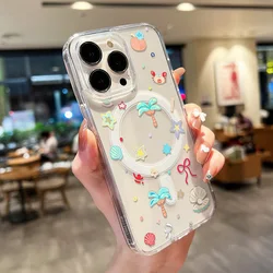 Lovely Pink Bow Wireless Charging Shockproof Phone Case - Clear Protective Cover - iPhone 15 Plus (TM - T2345)