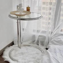 

GY Mid-Ancient Stainless Steel Lifting Coffee Table Glass Side Table Light Luxury Creative Corner Table Transparent Coffee Table